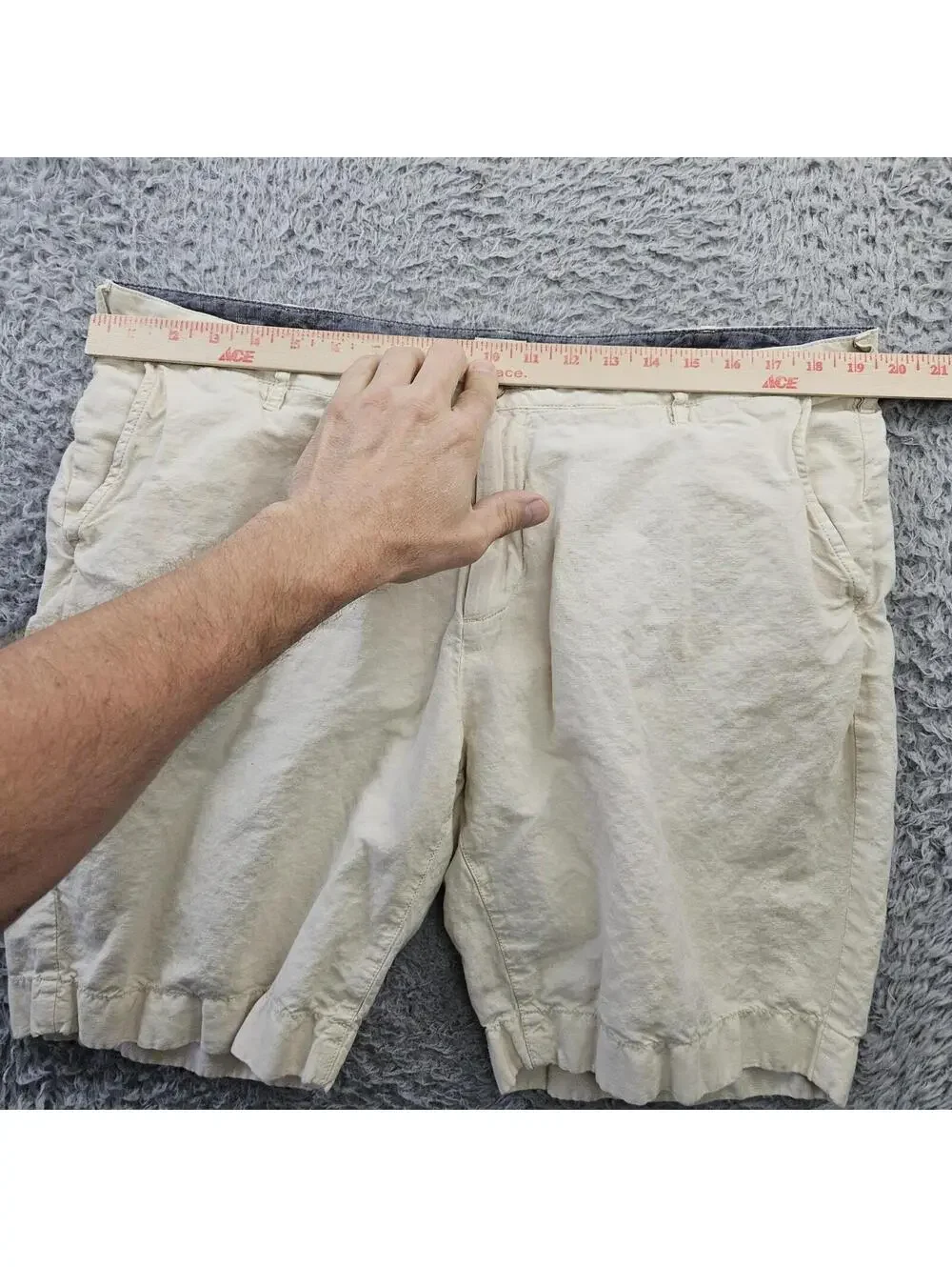 Faherty Shorts Men 38x9 Malibu Linen & Cotton Chino Shorts in Stone MBU2263-STN